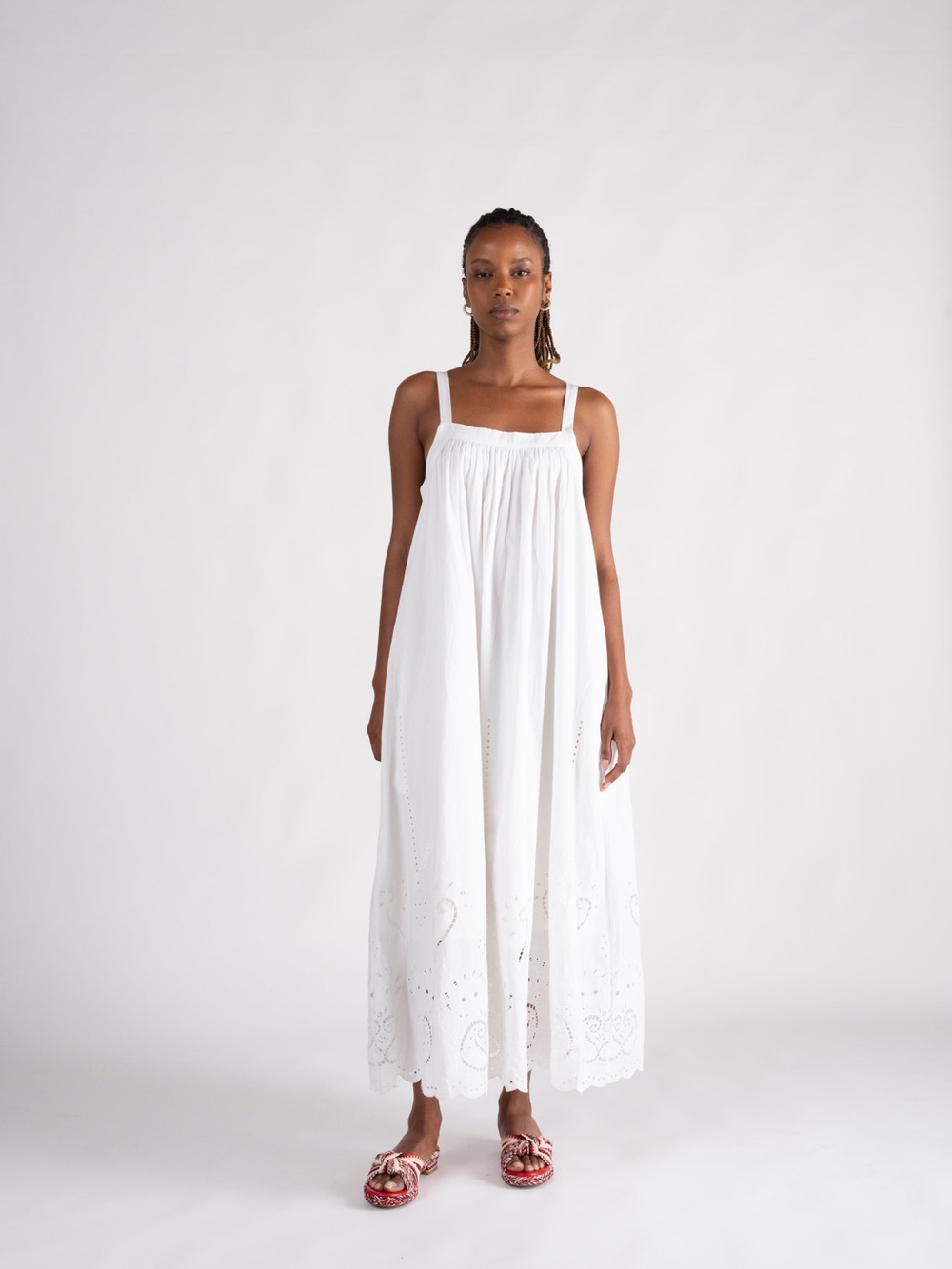 Lapeyre Iris White Eyelet Maxi Dress with Square Neck